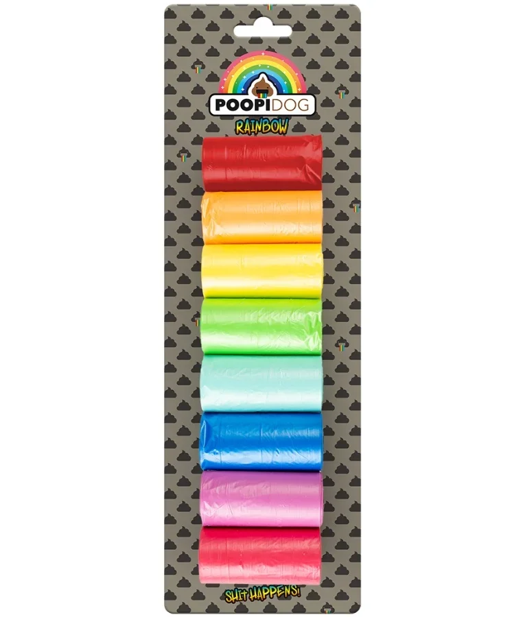 Duvo - Poopidog Rainbow Poo Bags, 8 Rolls x 20 Bags